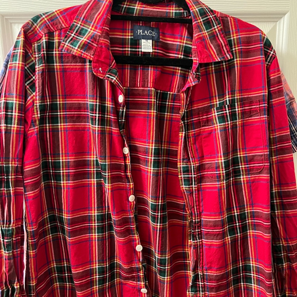 Place Vibrant Red Checkered Shirt boys 16